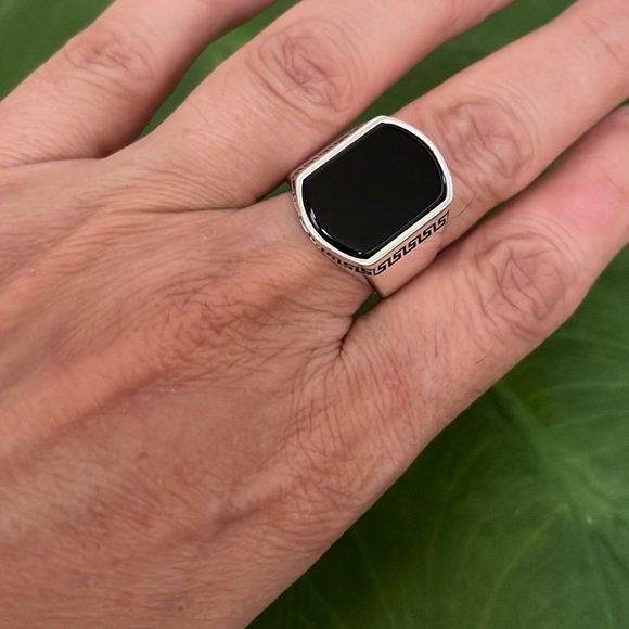 Men Sterling silver Black Onyx Ring Deco Signet Ring sizes 8 9 10 11 12 - Picture 4 of 13